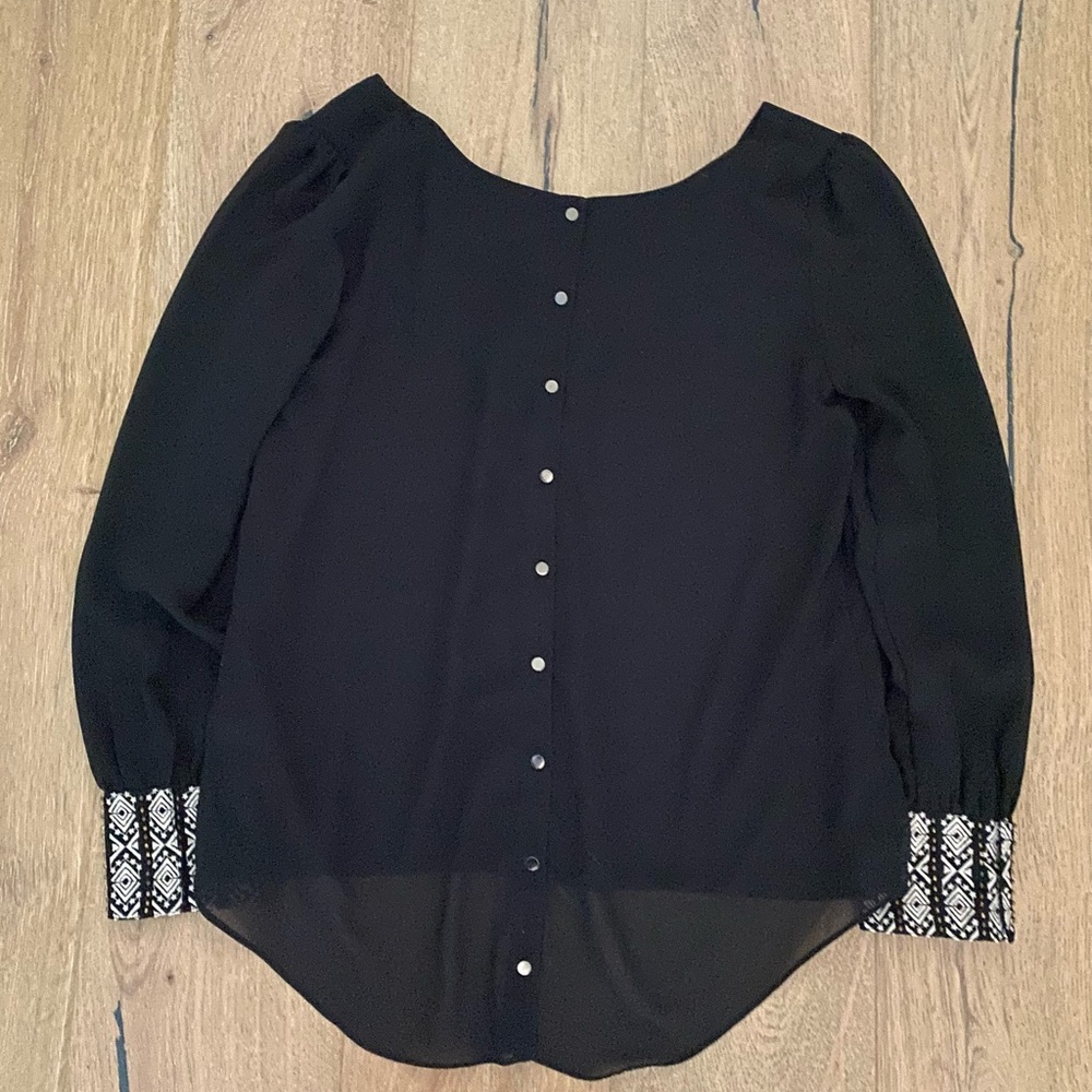 Double Zero Black Blouse With Patterned Cuffs - image 3